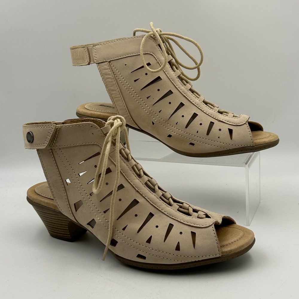 New Earth Kristen Sandals Womens 9D Nude Leather Laser Cut Lace Up Boho Comfort